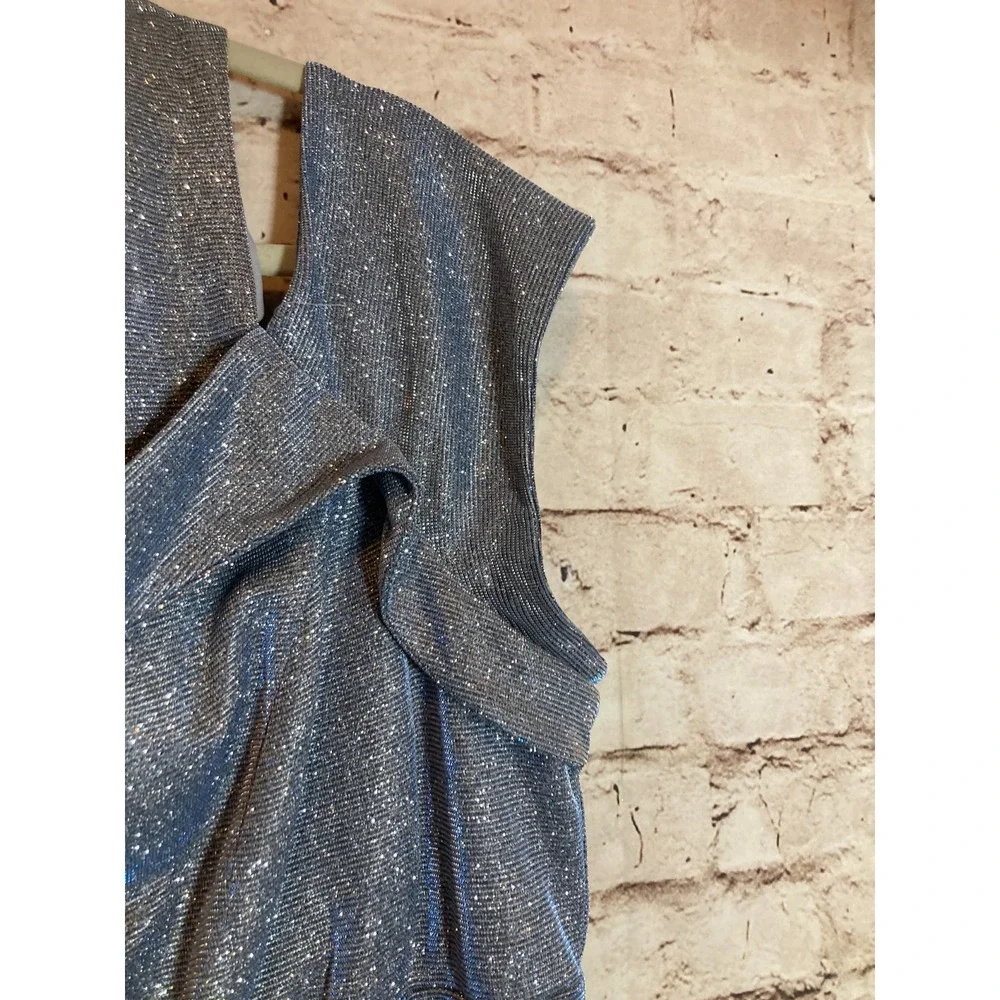 Nightway‎ Dress 22W Icy Blue All Over Glitter Mother of The Bride Gown Slit Plus - Picture 10 of 16